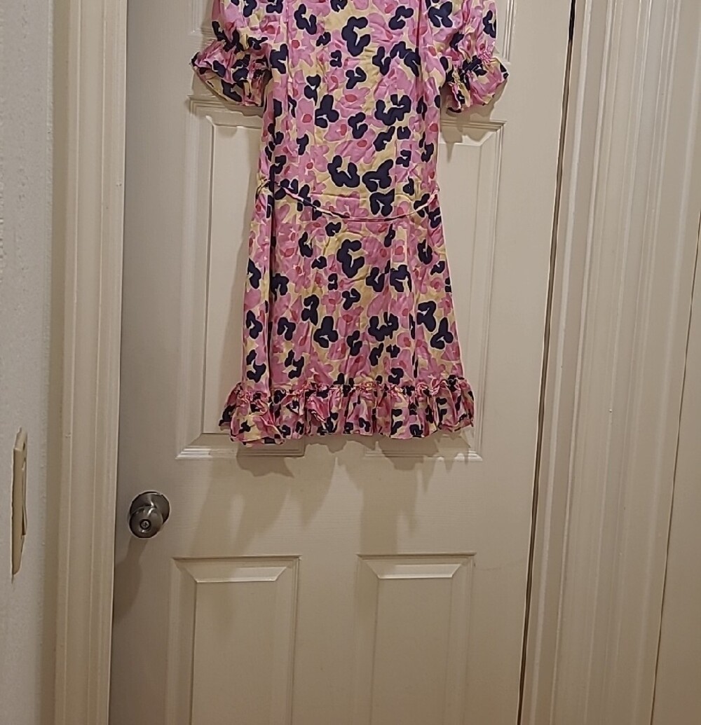 French Connection Pink Yellow Floral Ruffle Button-Front Dress - Picture 7 of 9
